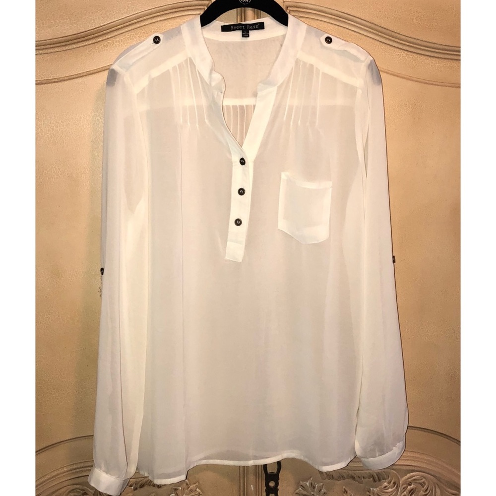 Convertible sleeve sheer blouse